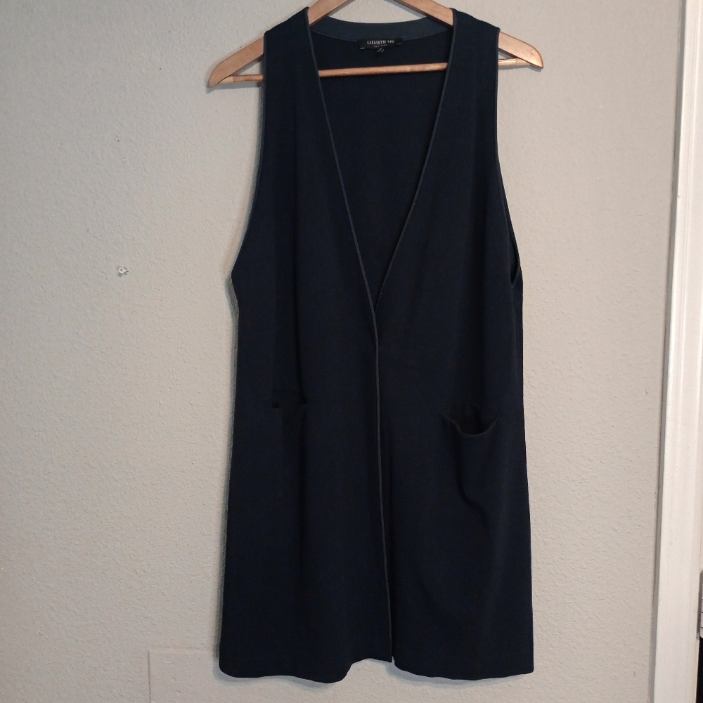 Lafayette 148 New York Sleeveless Cardigan Long Vest Navy Blue
